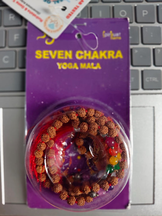 Seven Chakra Yoga Mala Rudraksha Gemstone 108 Bead Meditation Necklace Spiritual Healing Energy Jewelry