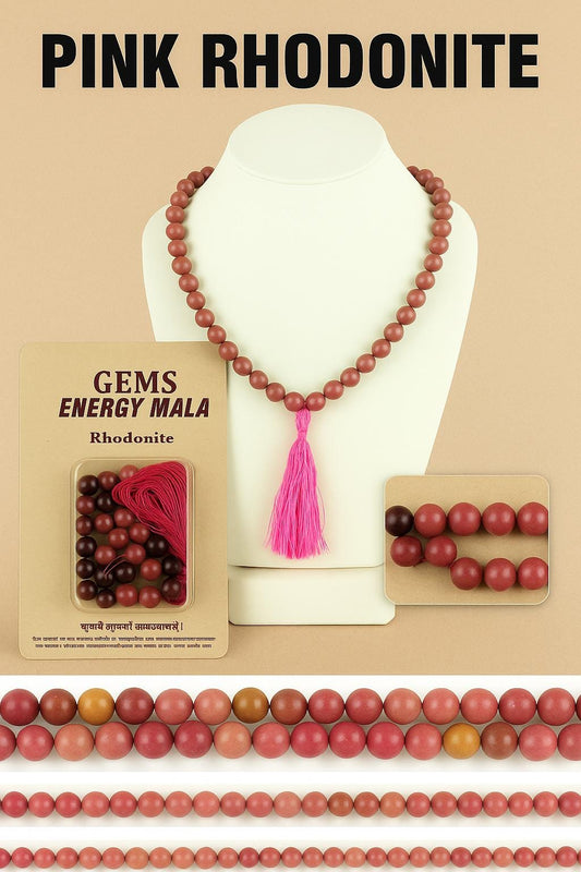 Rhodonite Mala Necklace: 108 Bead Gemstone Prayer Beads