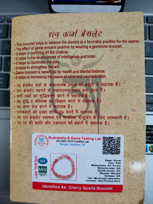 Cherry Quartz Gemstone Energy Bracelet – Ratan Urja Bracelet for Chakra Healing, Positivity & Mental Balance