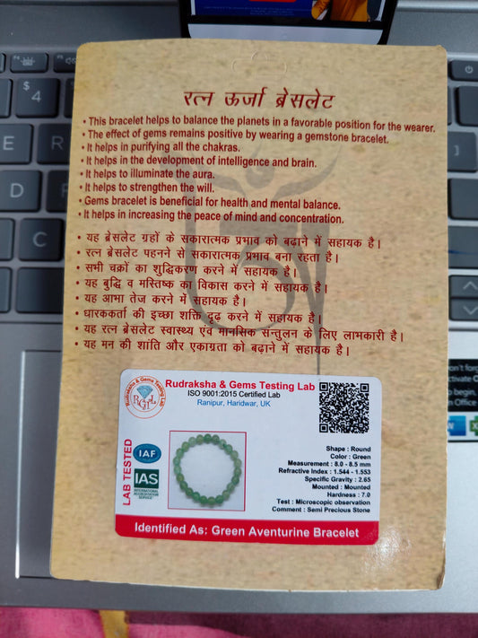 Green Aventurine Gemstone Energy Bracelet – Energized Ratan Urja Healing Stone for Balance & Positivity