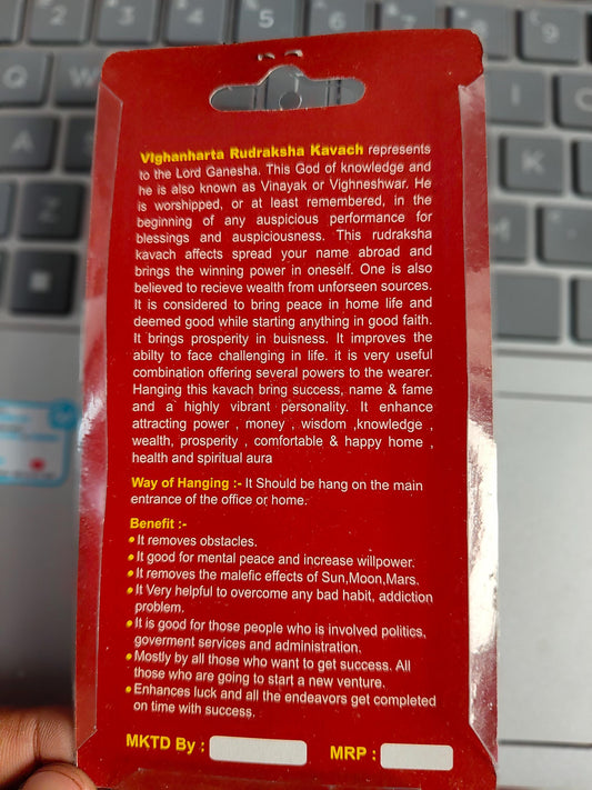 Vighanharta Rudraksha Kavach | Lord Ganesha Protection Pendant | Brings Health, Wealth & Prosperity | Spiritual Energy Charm