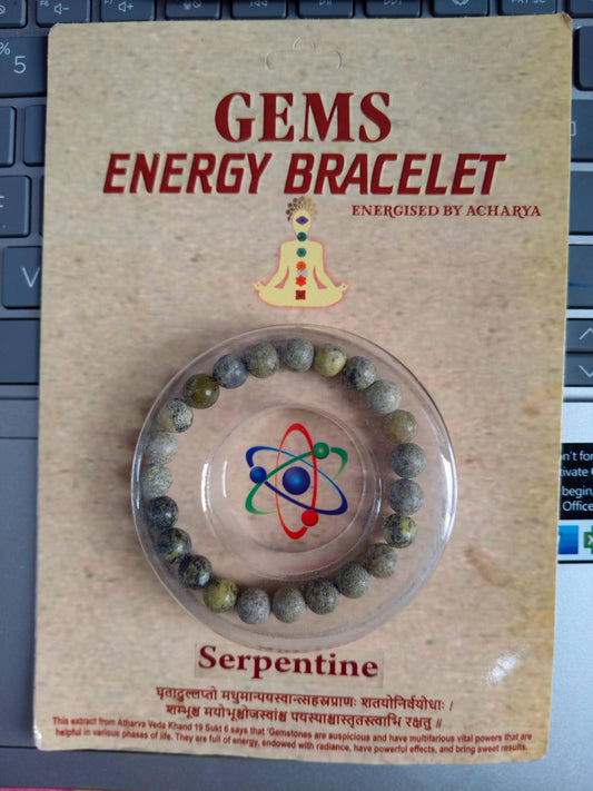 Natural Serpentine Gemstone Bracelet – Healing Energy, Chakra Balancing & Peace Stone – Certified by RGTL Haridwar