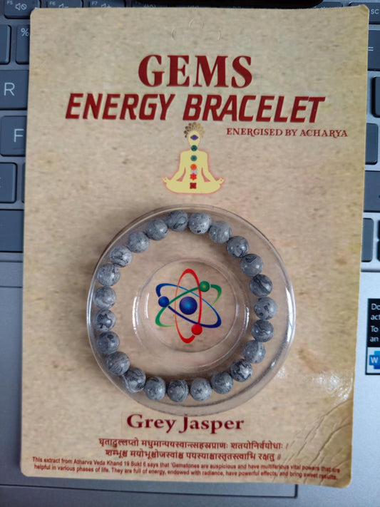 Gray Jasper Gemstone Bracelet: Natural Stone Beads, Energized