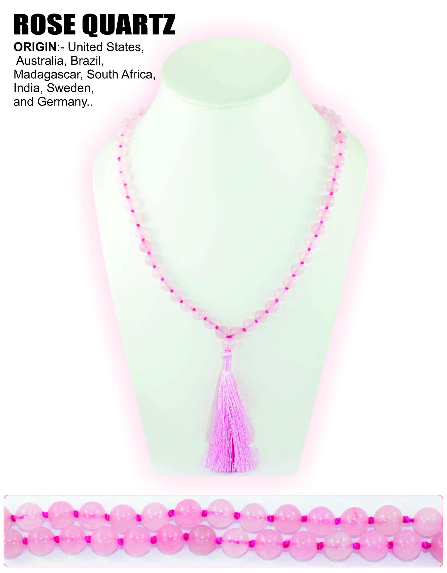 Rose Quartz Mala 108 Bead Necklace: Healing Prayer Beads