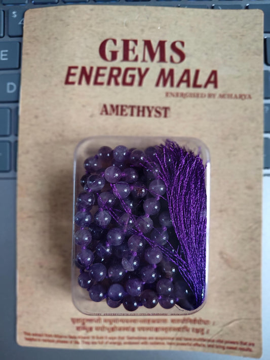 Amethyst Mala Necklace: 108 Bead Gemstone Prayer Beads with Tassel