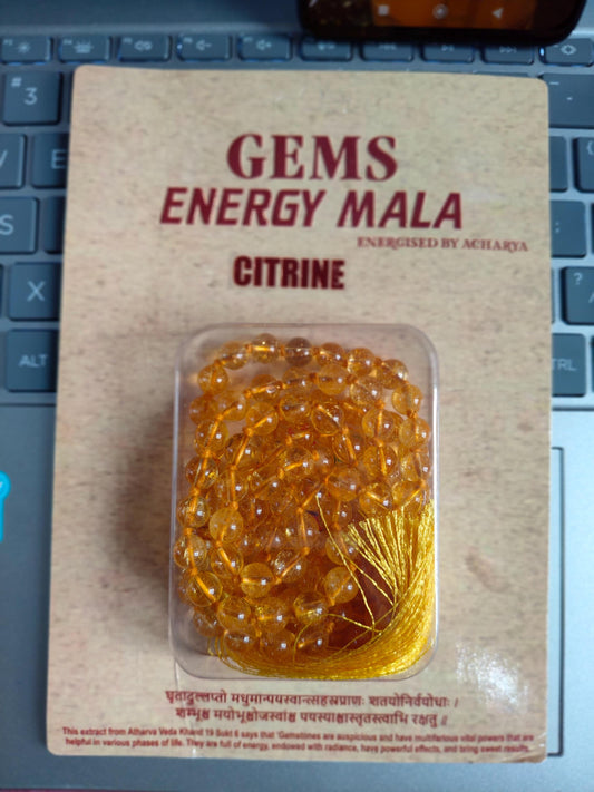 Citrine Mala 108 Bead Necklace: Gemstone Prayer Beads, Spiritual Jewelry