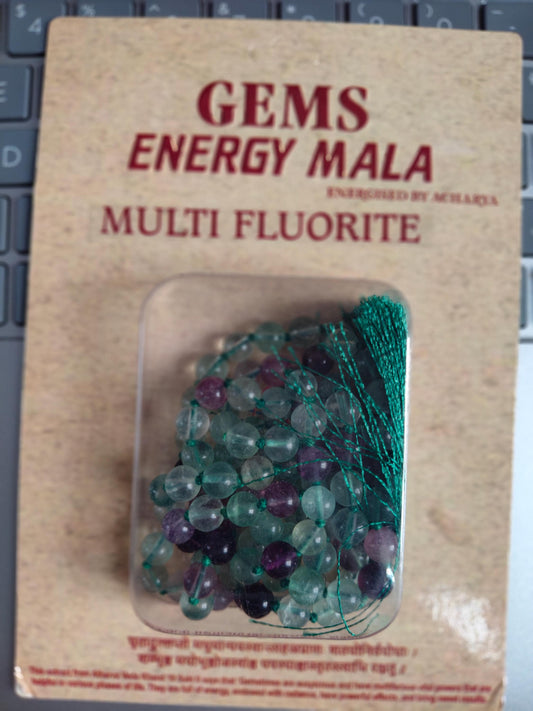 Multi Fluorite Mala Necklace: 108 Bead Healing Prayer Beads