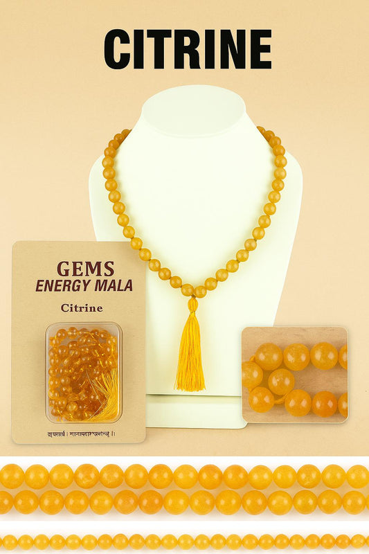 Citrine Mala 108 Bead Necklace: Gemstone Prayer Beads, Spiritual Jewelry