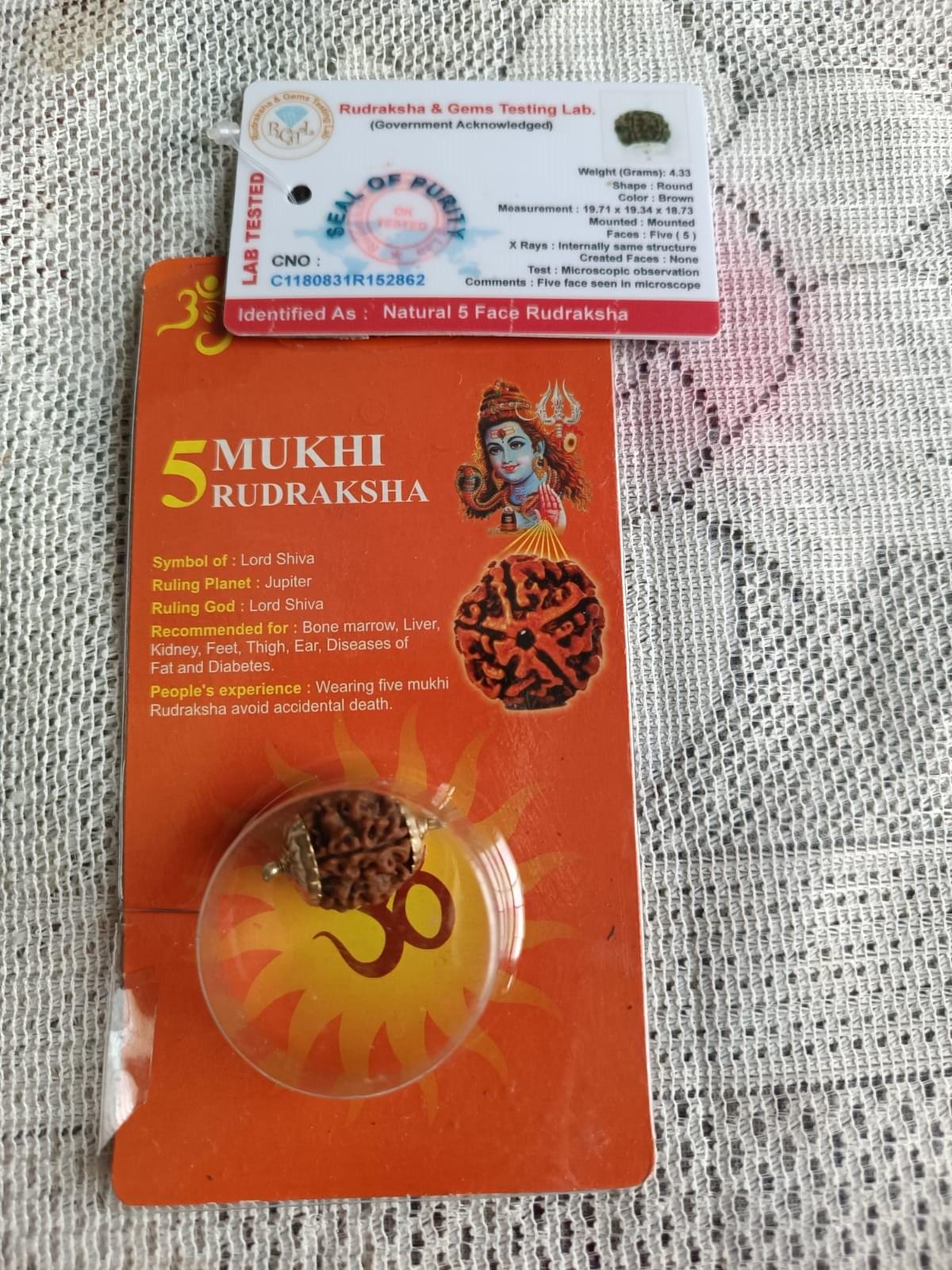 5 Mukhi Natural Certified Rudraksha Bead (Lab Tested)