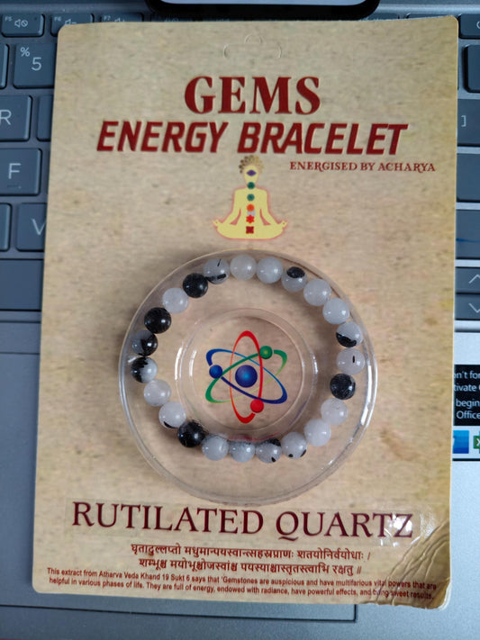 Rutilated Quartz Energy Bracelet | Natural Semi Precious Stone | Balancing & Healing Gemstone | Energized by Acharya