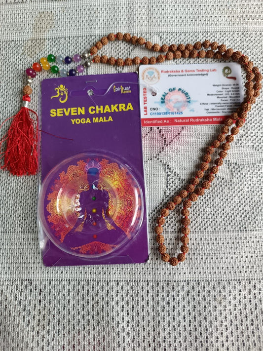 Seven Chakra Yoga Mala Rudraksha Gemstone 108 Bead Meditation Necklace Spiritual Healing Energy Jewelry