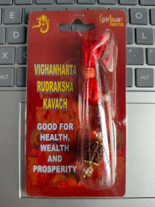 Vighanharta Rudraksha Kavach | Lord Ganesha Protection Pendant | Brings Health, Wealth & Prosperity | Spiritual Energy Charm
