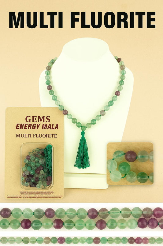 Multi Fluorite Mala Necklace: 108 Bead Healing Prayer Beads